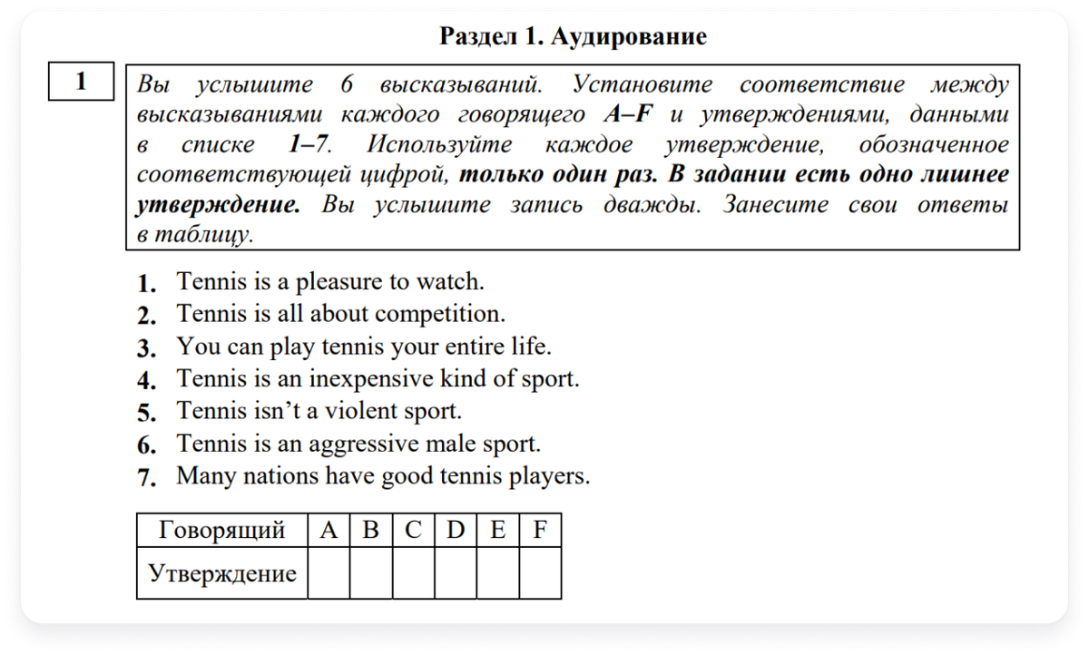 Структура ЕГЭ по английскому. Часть 1 — Teletype