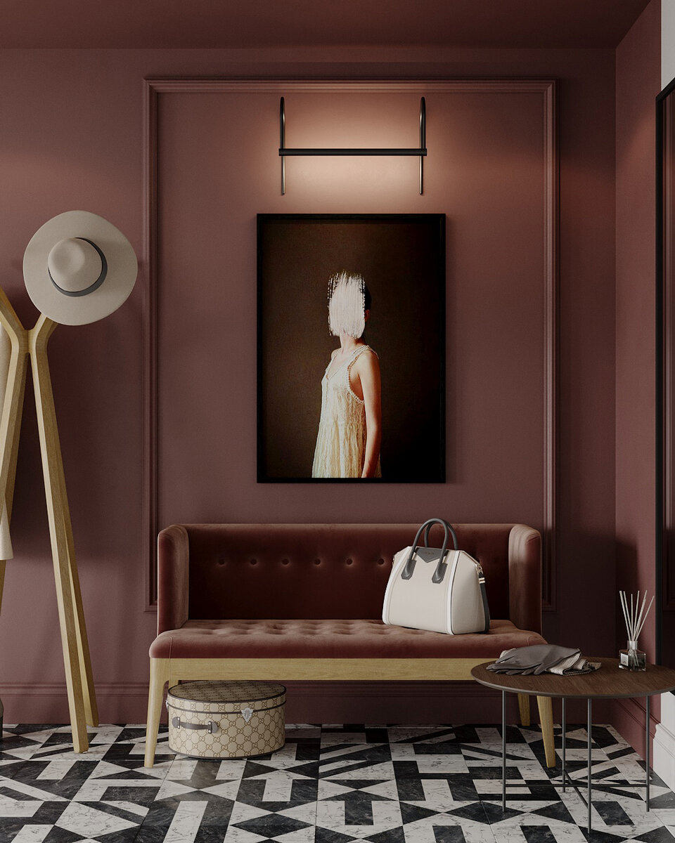 Прихожая в терракотовом цвете с миниатюрным диваном Edda