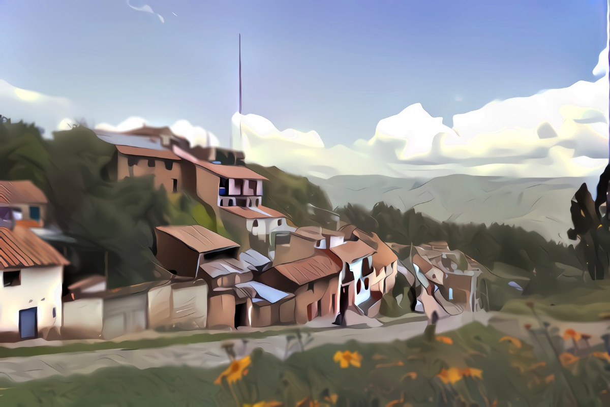 Казалось бы, обычный, малость «трущобного» вида городок... Так, стоп, а что на заднем плане? Причальная мачта дирижабля?!
Таки передаю привет Демченко с его эклетичными мирами.