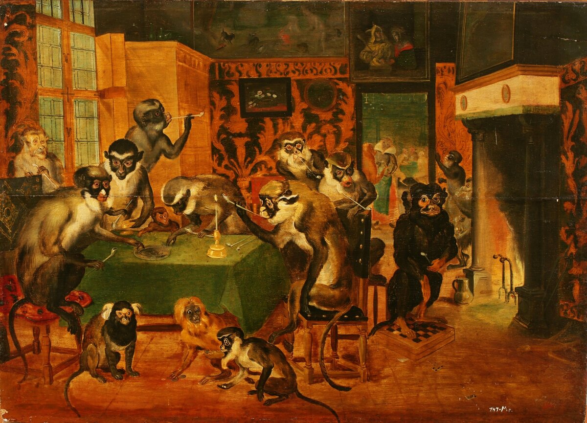 "Обезьяны", неизвестный автор, копия с картины Яна Брейгеля-младшего