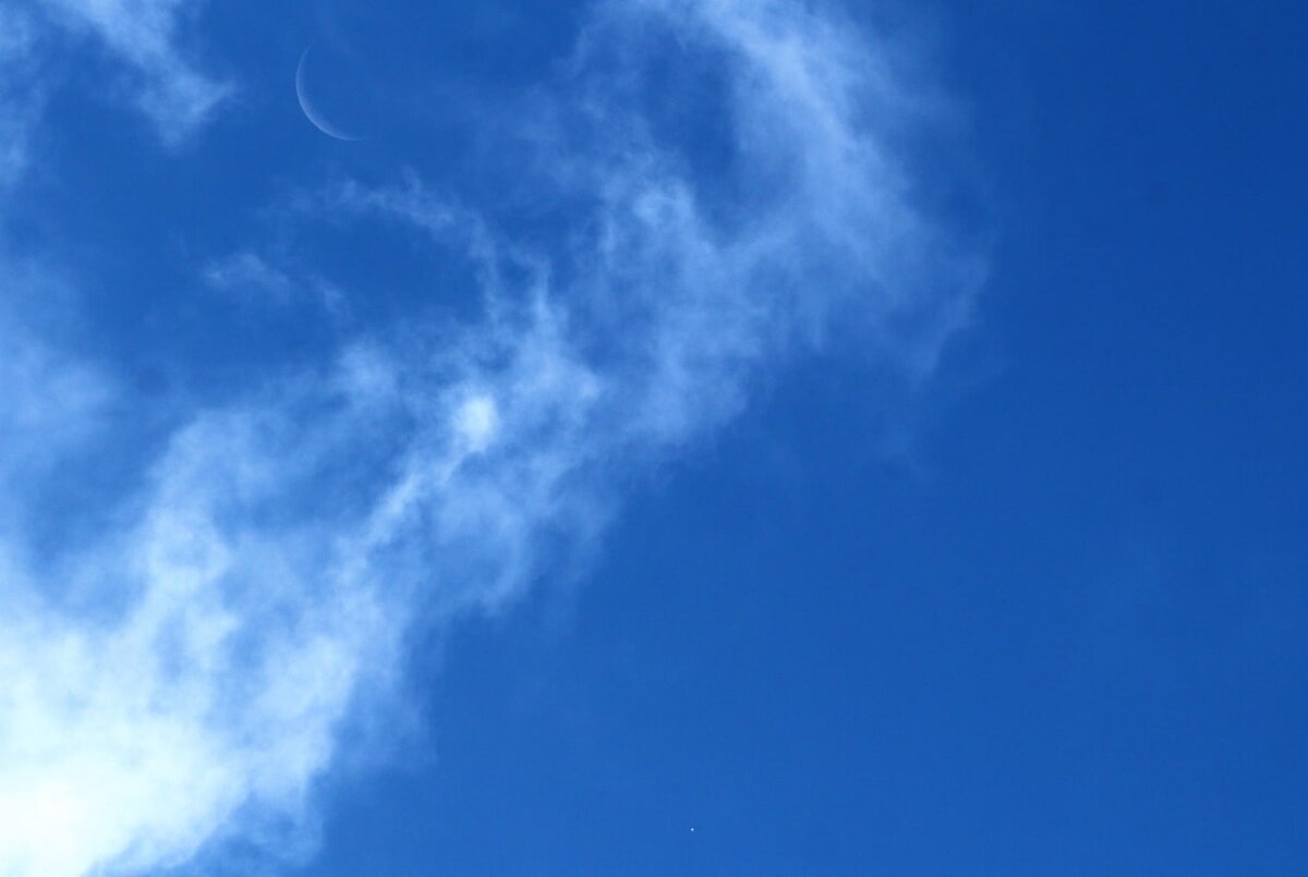  Приблизительный вид Венеры и Луны в бинокль днем, фото Canon EF 55-250 и фотоаппарат Canon 650D