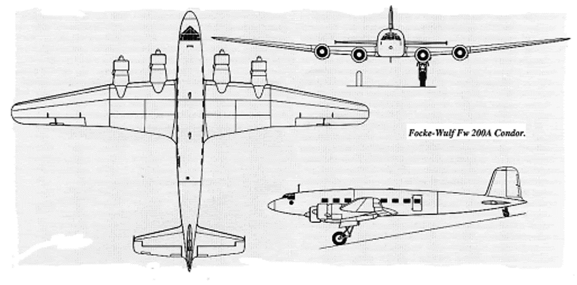 Схема самолета Фокке-Вульф FW-200 "Кондор".