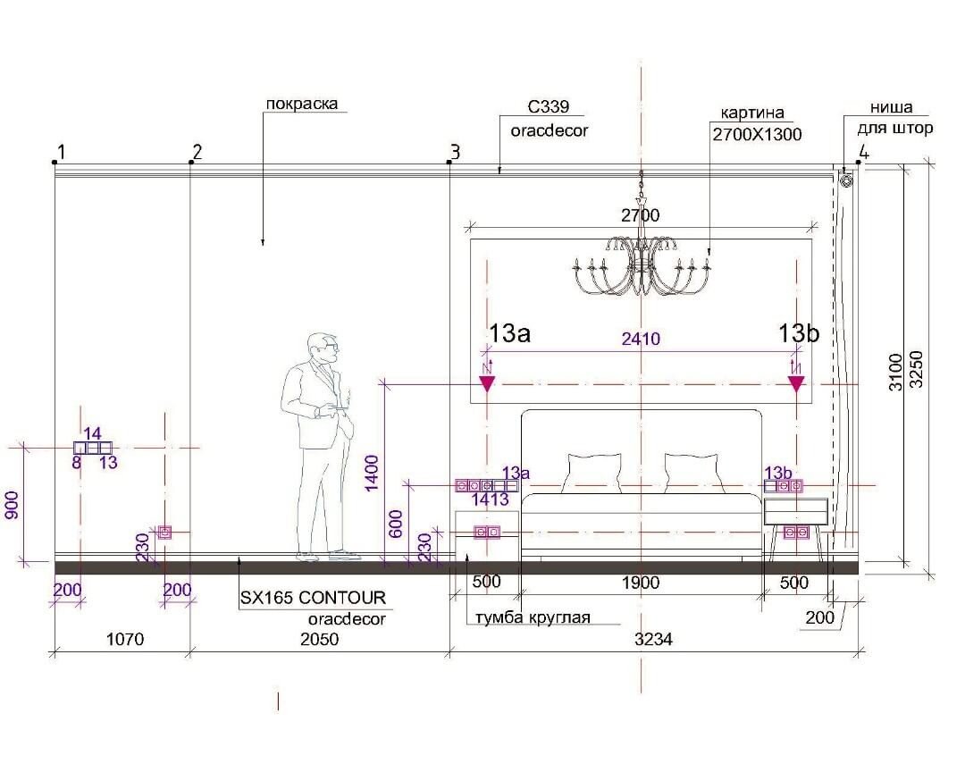 Схема расположения розеток в спальне