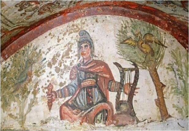 Орфей. Катакомбы Петра и Марцеллина (Рим, IV в.) (источник: https://arzamas.academy/micro/fresca)