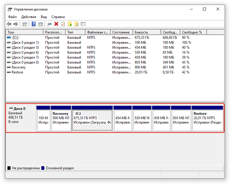 У меня в компьютере только один диск. Если у вас их больше, в нижней панели будет указан каждый из дисков.