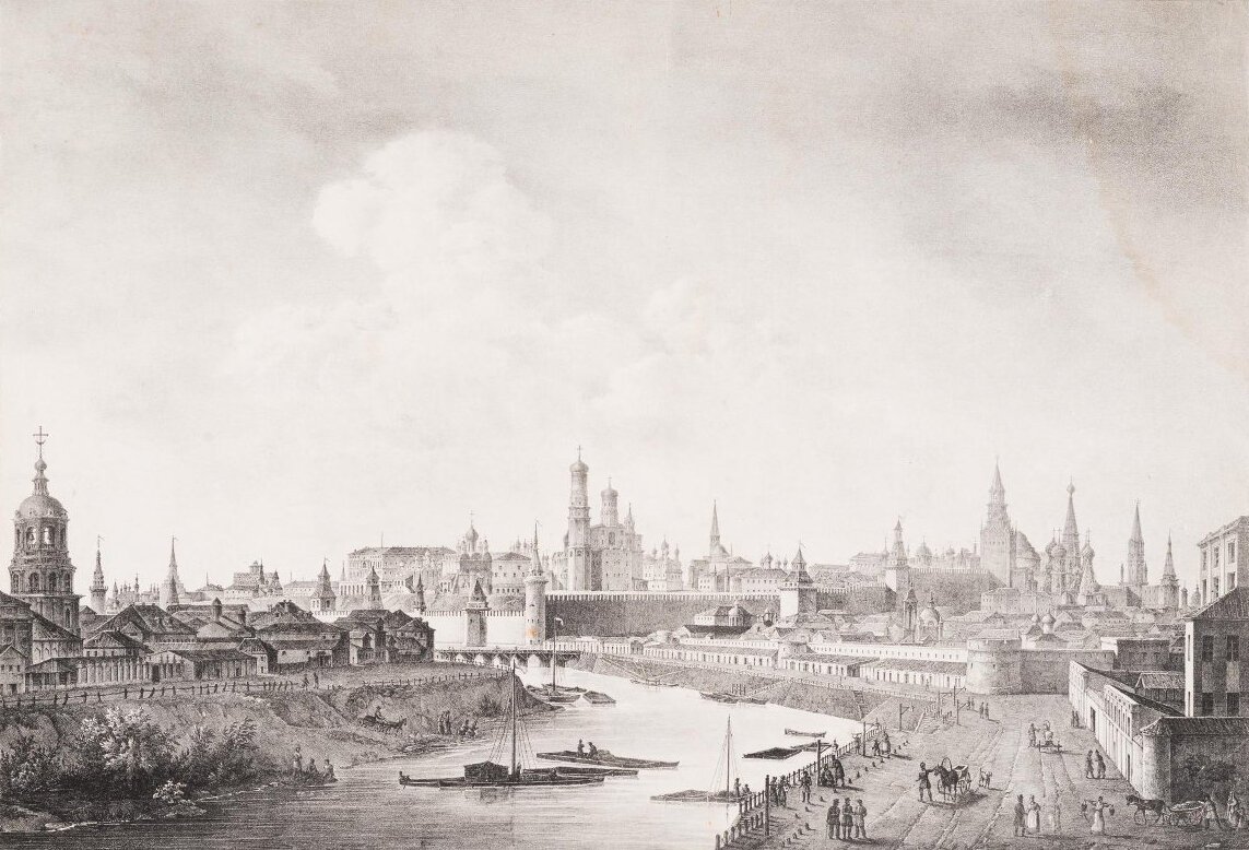 История россии 1800. Кремль Москва 18 век. Вид Кремля от каменного моста литография 1825.