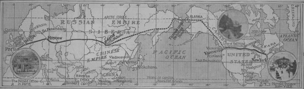 © The New York herald (New York [N.Y.]). March 4, 1906. p. 6 (Схема железнодорожной магистрали Нью-Йорк — Париж. Проект предложен в начале 20 столетия)