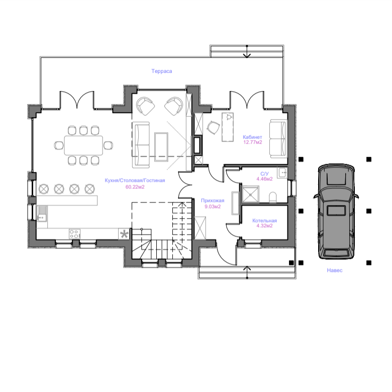 Пример планировки дома 180м² - первый этаж