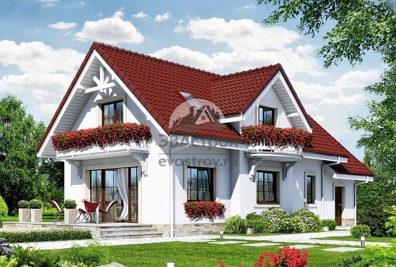 Проект дома 160 м2 из керамоблоков с мансардой, гаражом, балконом и террасой - VV-6