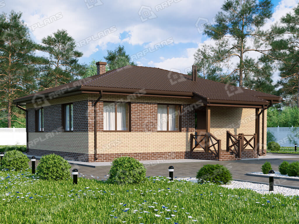 Фото 1 одноэтажного дома из газобетона с 2 спальнями и газовой котельной. 90 кв м. Источник arplans.ru Проект К-359