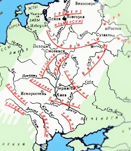 Карта расселения восточнославянских племен в VIII-IX вв.