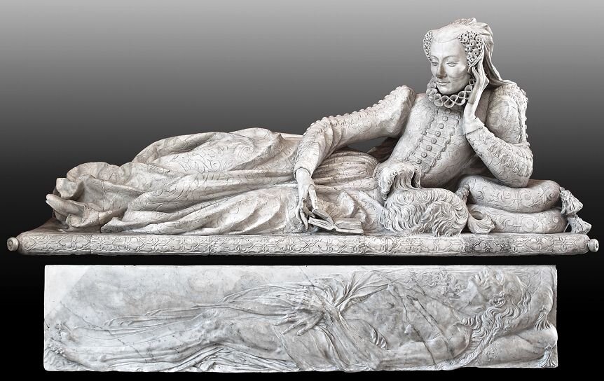 Жермен Пилон. Валентина Бальбиани, после 1583, 83 х 191 см, Лувр. 