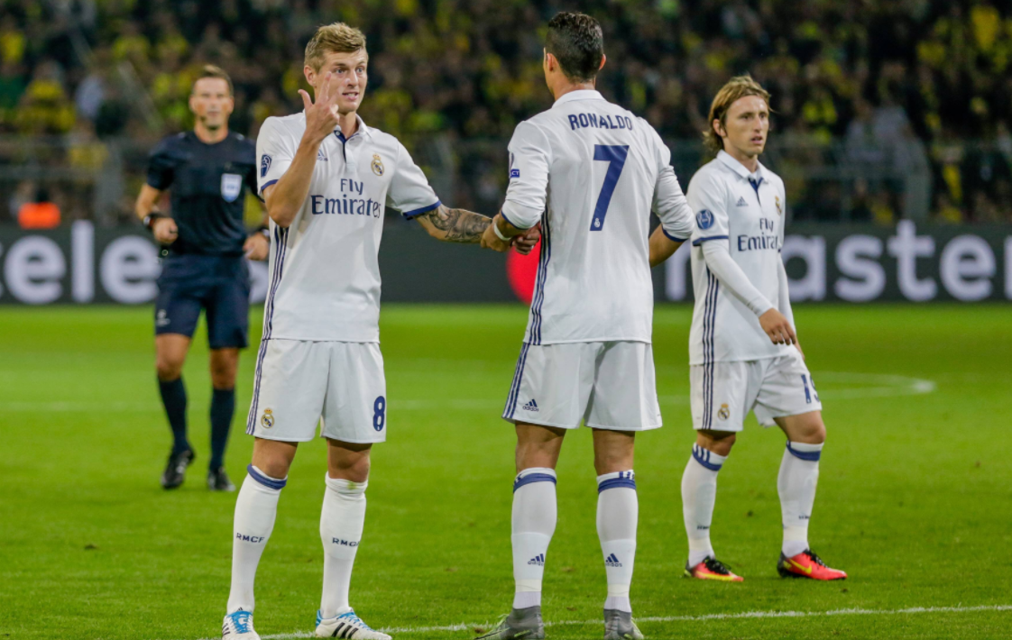 Тони Кроос (Германия), Криштиану Роналду (Португалию) и Лука Модрич (Хорватия) выигрывали Лигу чемпионов вместе в "Реале". Фото: globallookpress