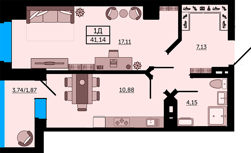Однокомнатная квартира в ЖК «Сердце Ростова». 