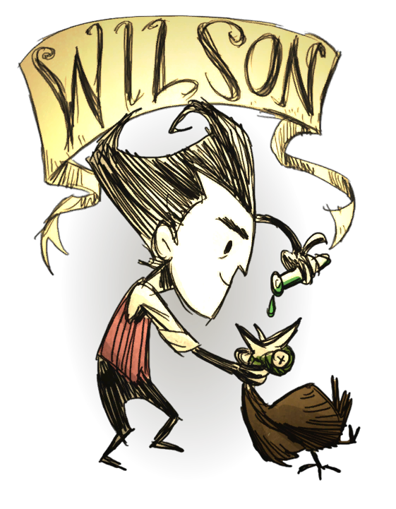 Don t starve персонажи. Don't Starve together Уилсон. Уилсон из don't Starve. Уилсон Персиваль Хиггсбери. Don't Starve персонажи Уилсон.