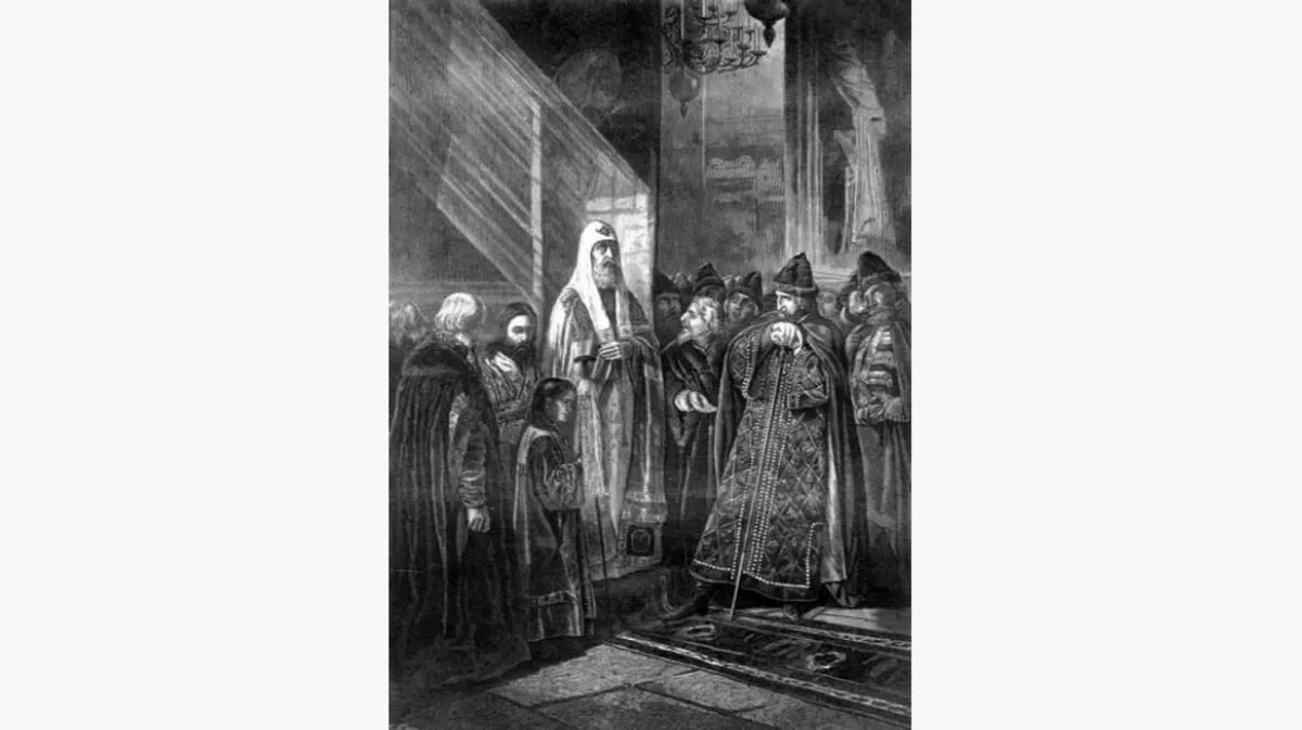 Митрополит Филипп отказывается благословить Ивана Грозного. Иллюстрация: Василий Владимирович Пукирев/historydoc.edu.ru