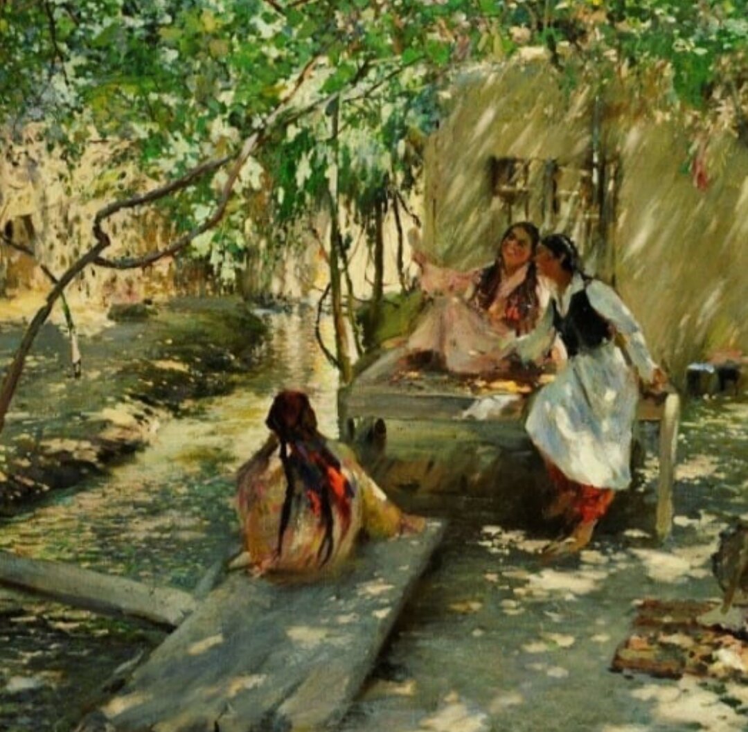 Узбекский двор. Картина Павла Петровича Бенькова "Подруги. Письмо с фронта". Фотография добавлена из открытых источников интернета 