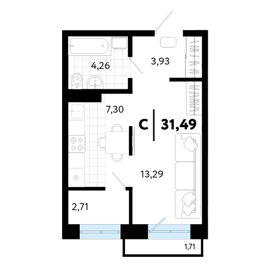 Квартира студия В Гагаринском Парке