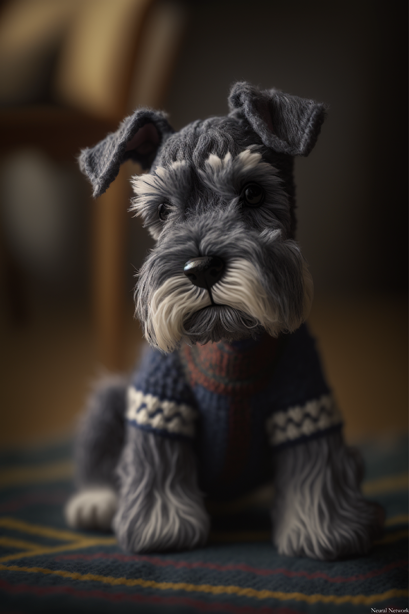"Happy cutie miniature Schnauzer knitted style by Pixar"