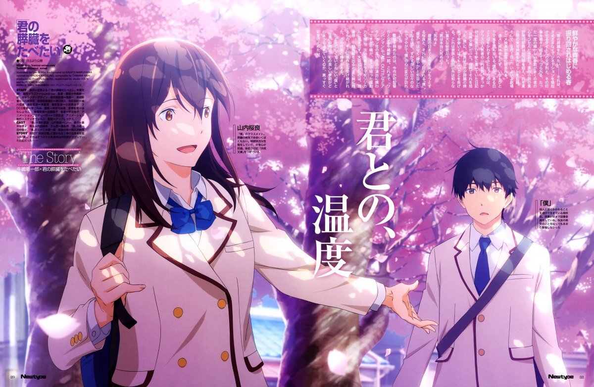 Я хочу съесть твою поджелудочную персонажи. Kimi no Suizou wo Tabetai аниме. Я съем твою поджелудочную аниме. Сакура Ямаучи и Харуки Шига. Я хочу съесть твою поджелудочную аниме Постер.