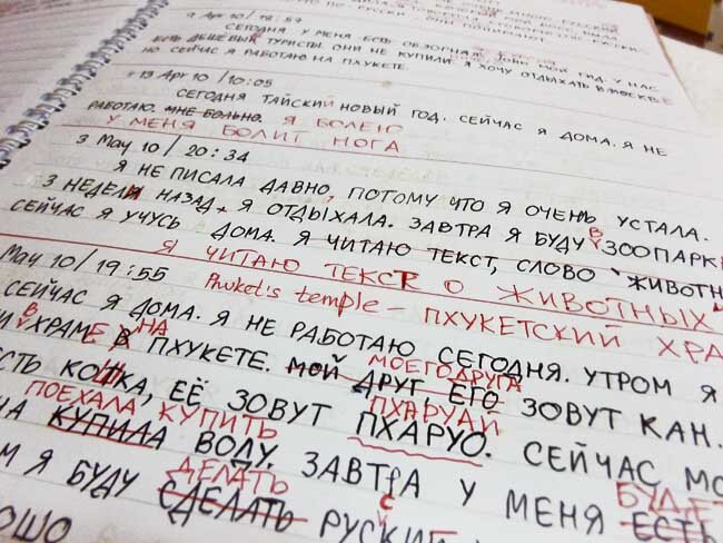 Лила пишет на русском заметки за день