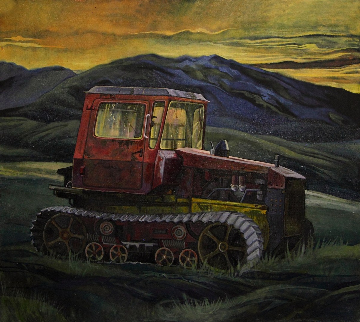 Трактор, картина Александры Кузнецовой