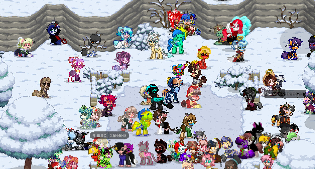 Скопления игроков... Я тот, что с синей шляпой!