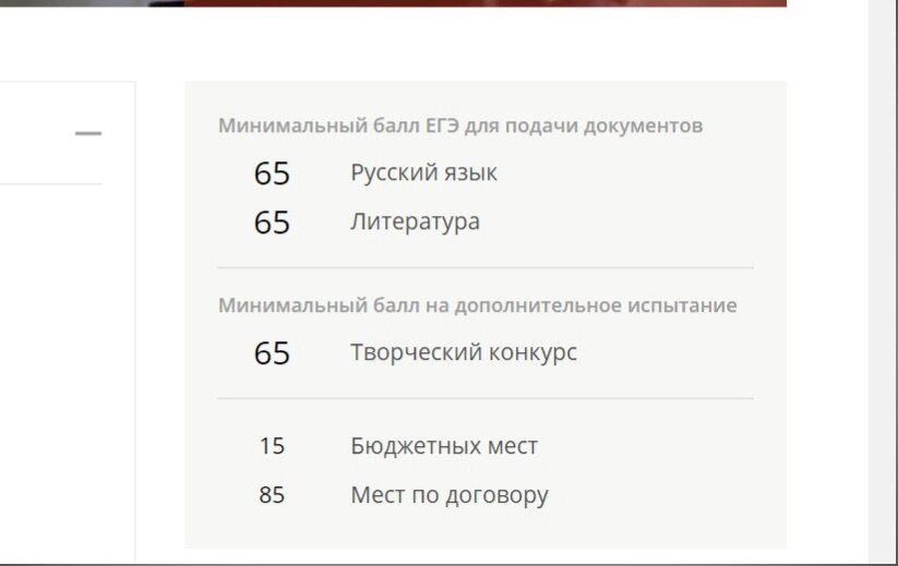 Направление "Журналистика" с её 15-ю местами для олимпиадников (Скрин с сайта СПбГУ)
