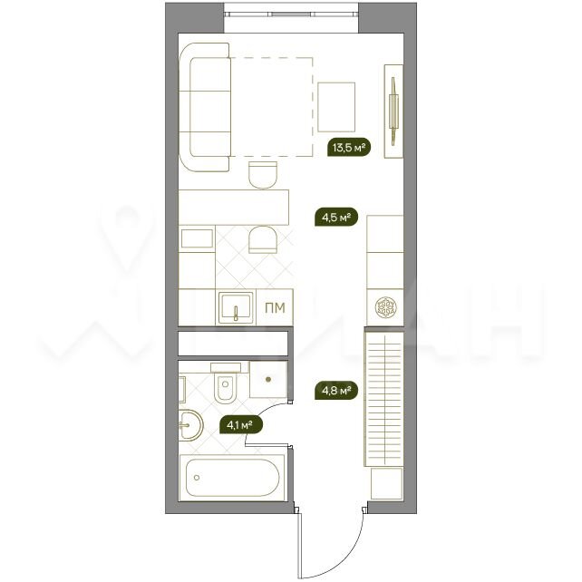 Студия 26,9 м²