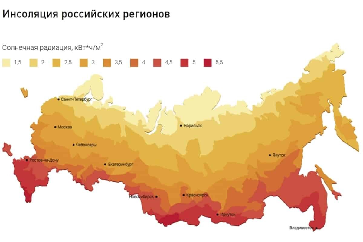 Карта солнечной радиации