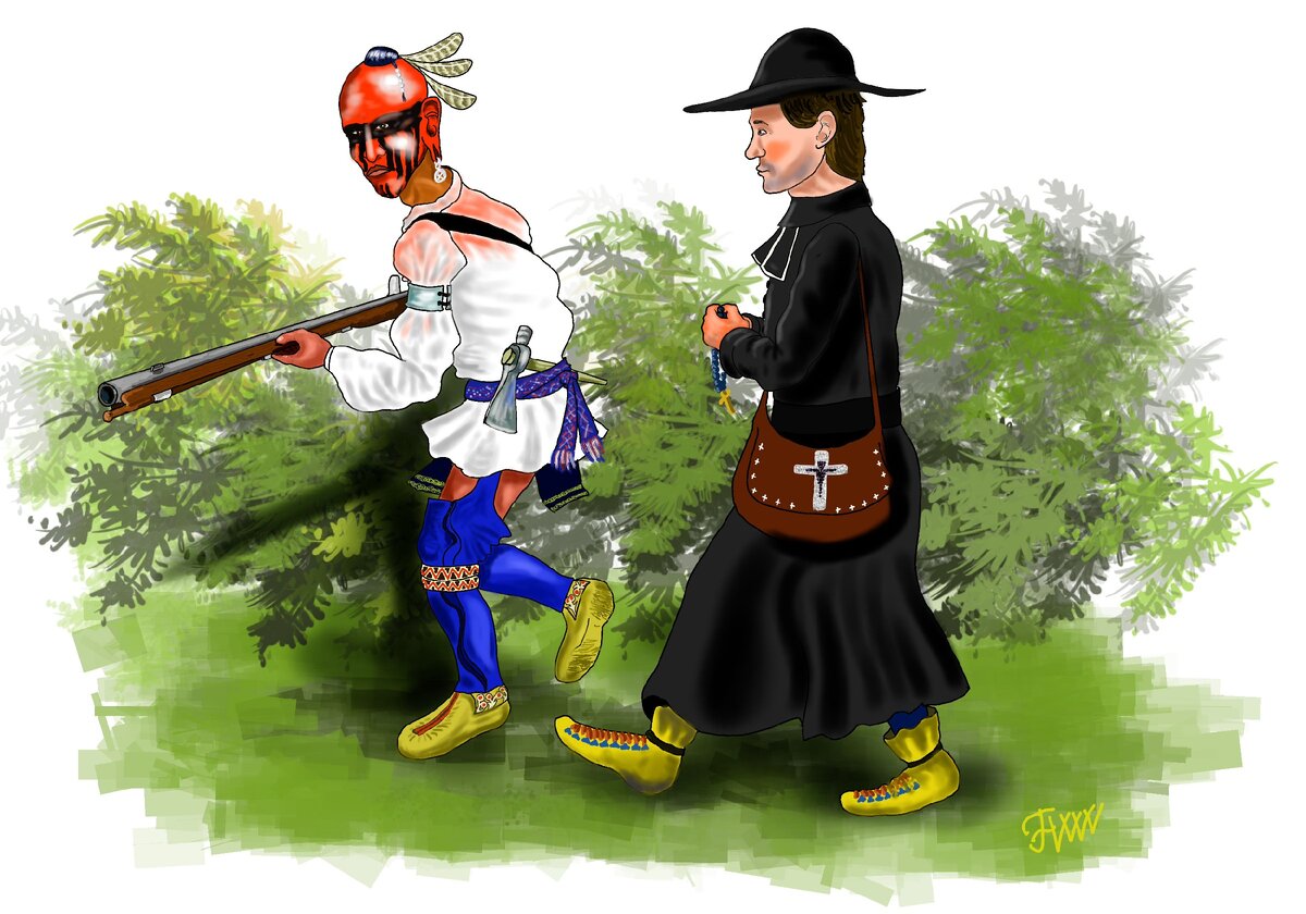 Воин абенаки и католический священник. Автор Ф.Д.З.