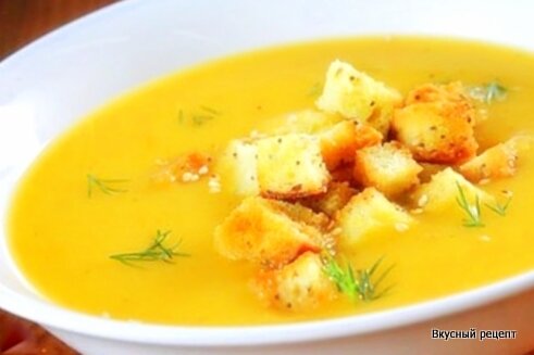 Густой гороховый суп с гренками 