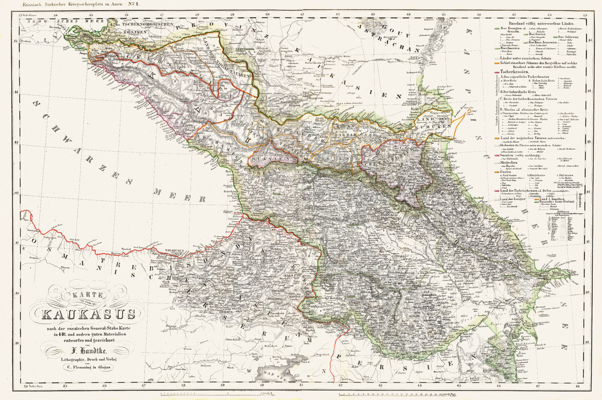 Russian General Staff / F. Handke. Karte vom Kaukasus nach der russischen General-Stabs-Karte in 4 Bl. 1855