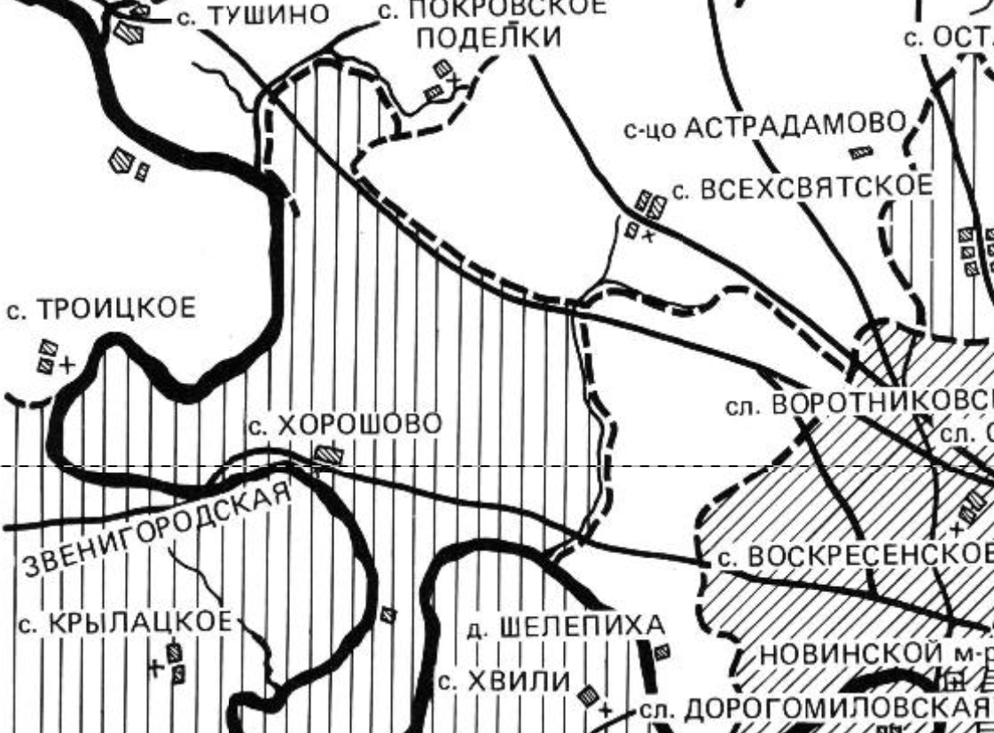 Карта Москвы 1690 года. Здесь село называется Троицкое. С сайта www.retromap.ru.