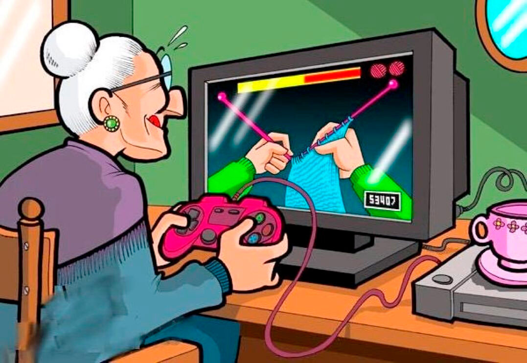 Включи funny gaming. Игроман карикатура. Бабка играет в компьютер. Компьютерные игры карикатура. Компьютерный юмор