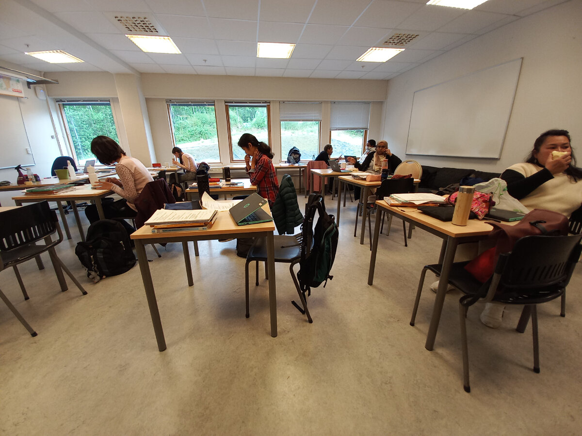 В норвежском классе.