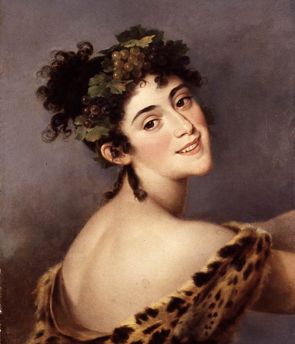 Неизвестный художник. Портрет танцовщицы Бигготини в образе вакханки. Начало 19 века. 