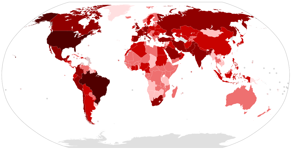 Карта распространения заболевания на 3 июля 2020 года. Источник: https://ru.wikipedia.org/wiki/%D0%A4%D0%B0%D0%B9%D0%BB:COVID-19_Outbreak_World_Map.svg