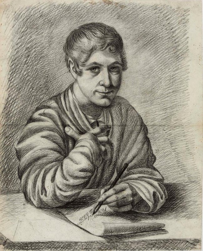 Подключников Николай Иванович. Автопортрет. Рисунок. 1836. Бумага, уголь. Московский музей-усадьба Останкино. 