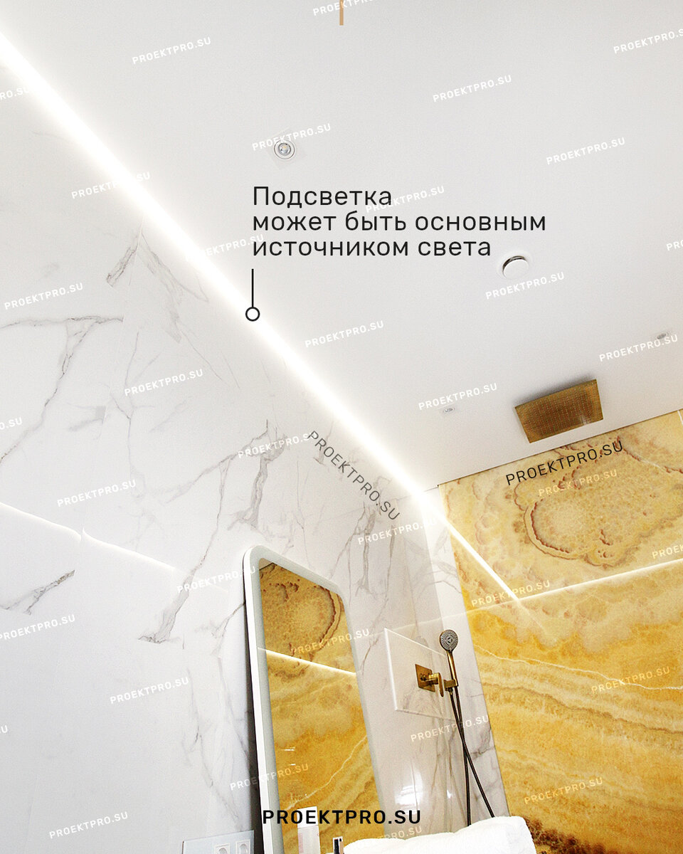 Подсветка парящего натяжного потолка вдоль стены