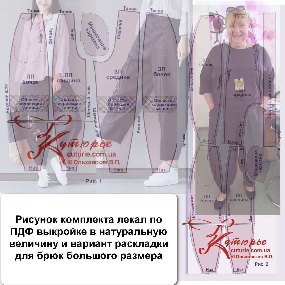 Комплект лекал и вариант раскладки для выкройки больших размеров