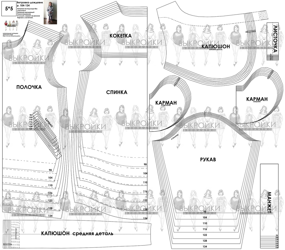 Лекала выкройки "Ветровка - дождевик"
