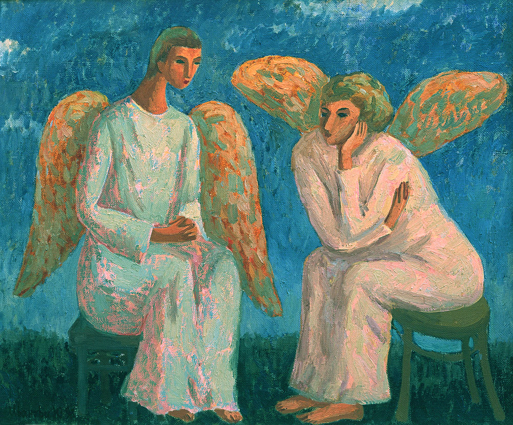 Ангелы решили песня потому что. Ангелы в живописи. Два ангела. Ангелы в живописи современных художников. Два ангела живопись.