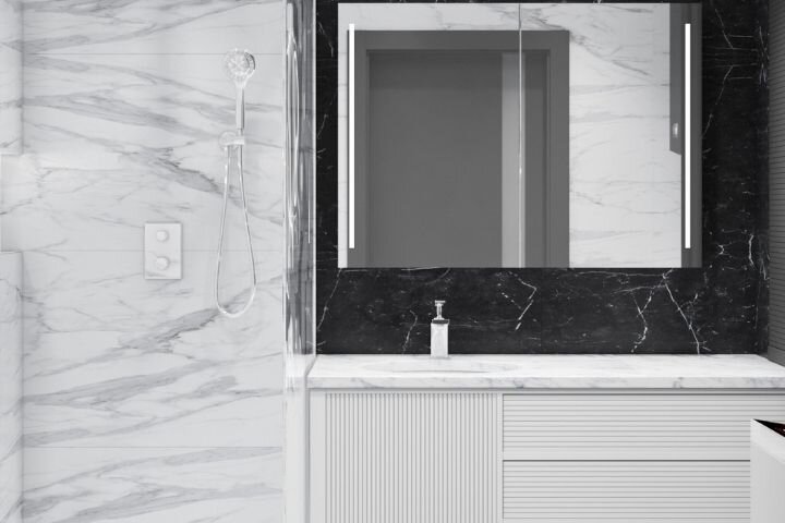 Дизайн-проект ванной комнаты в черно-белом цвете