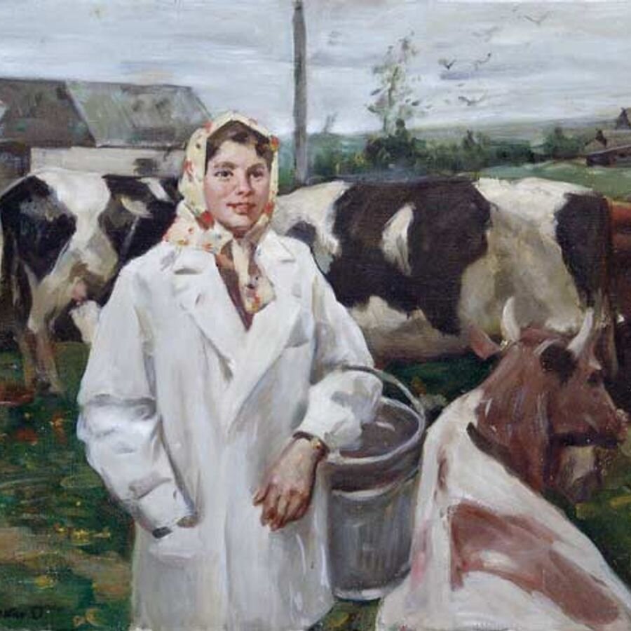 Картинка доярка и корова