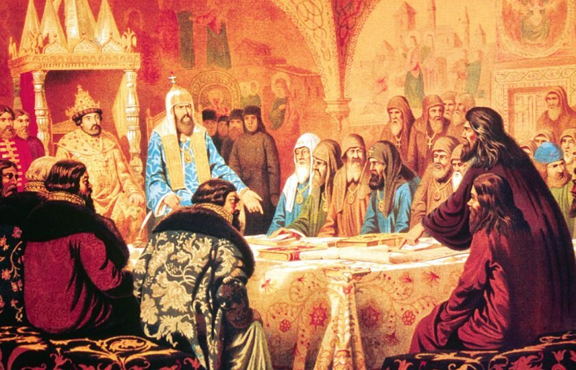 Патриарх никон предлагает новые богослужебные книги картина описание