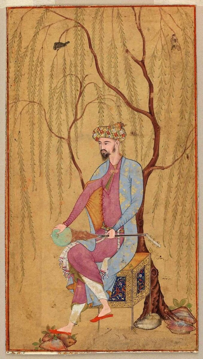 миниатюра "Элегантный господин, сидящий под ивой"