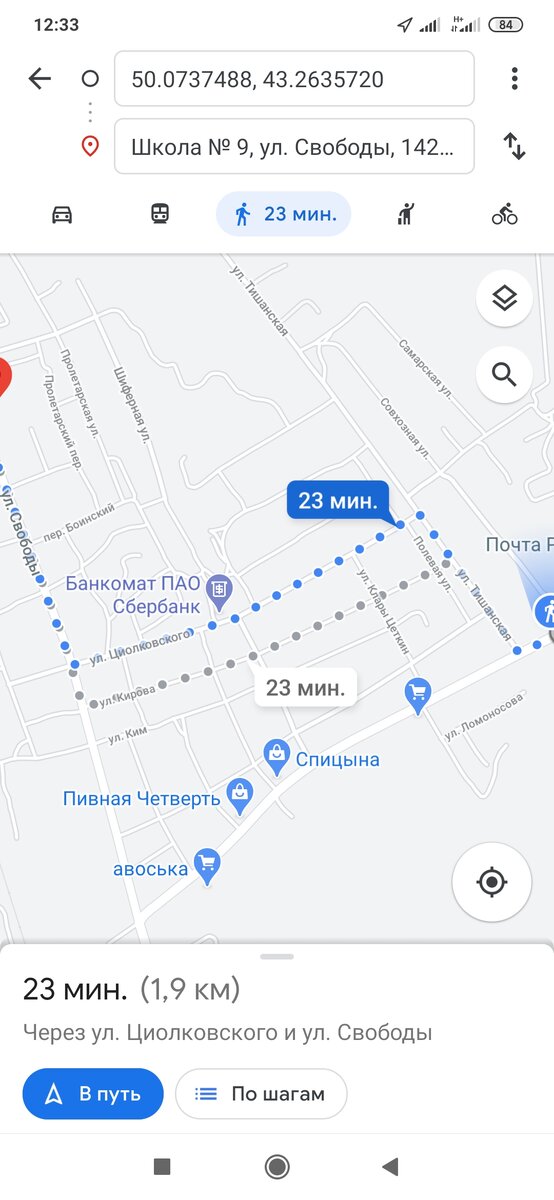 Приблизительный путь. 