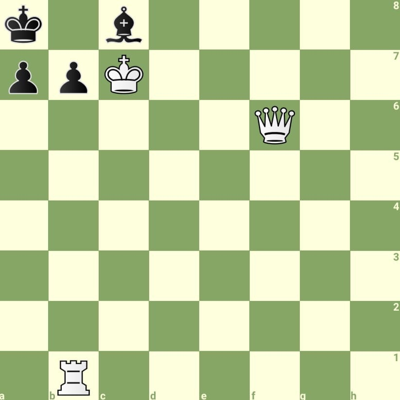 За ладью и ферзя черные имеют слона и 2 пешки, которые вряд-ли уже когда-либо доберутся до заветной первой горизонтали. Но и мат в 2 хода найти в этой ситуации очень трудно. Сможете найти единственно верное решение?