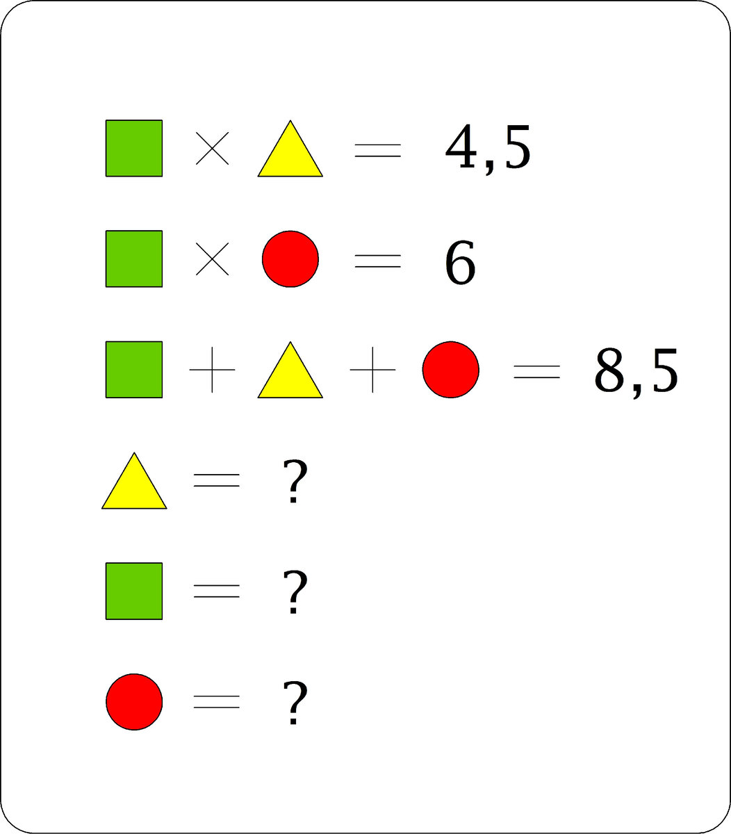 Посчитайте чему равны треугольник, квадрат и круг